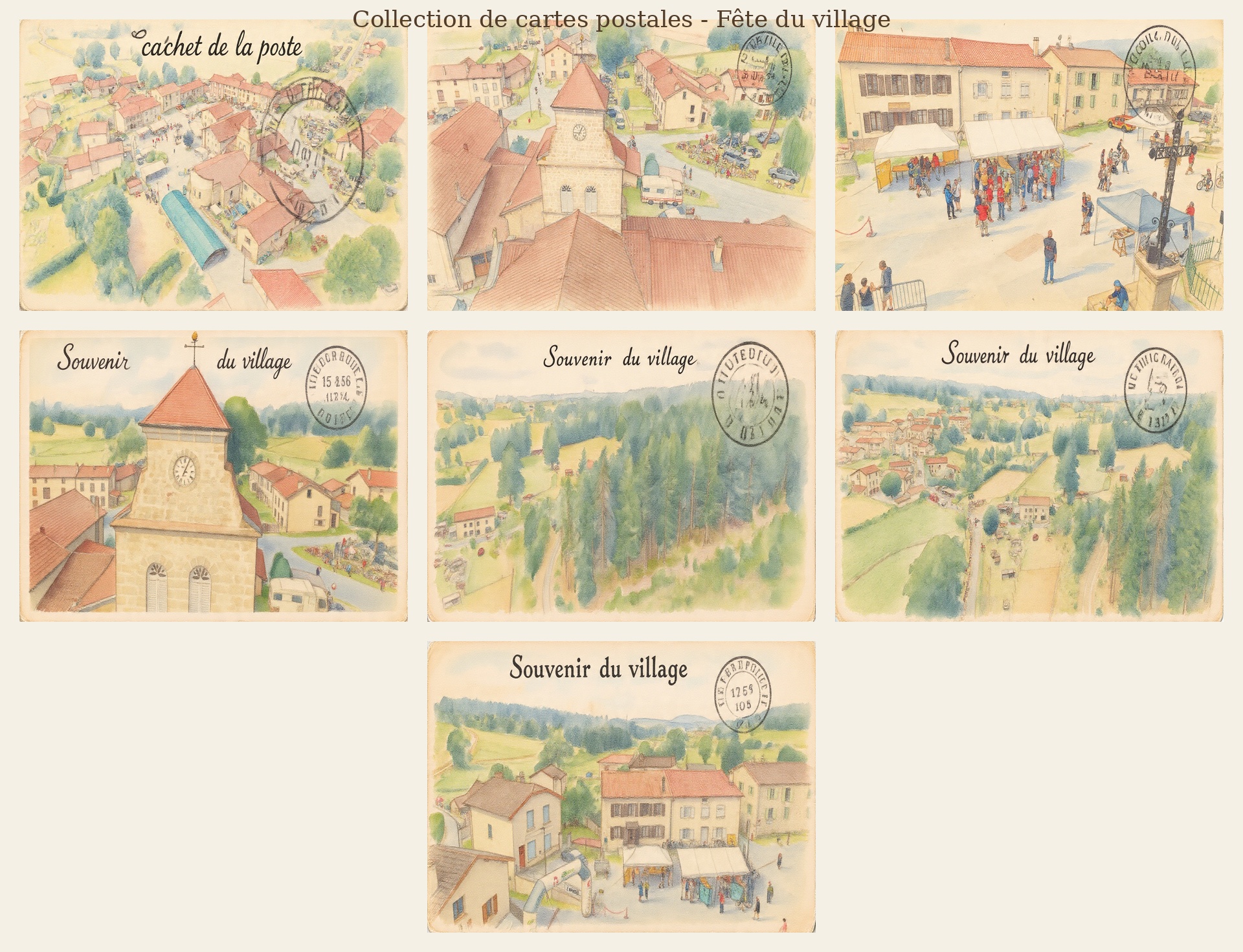 Aquarelles de cartes postale félines